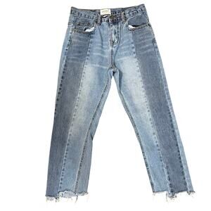 EVIDNT LOS ANGELES Cotton Two-Tone Fringe Hem Cropped Jeans Blue Women's Size 26